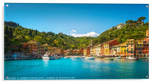 Portofino village and little marina. Liguria, Italy Acrylic by Stefano Orazzini