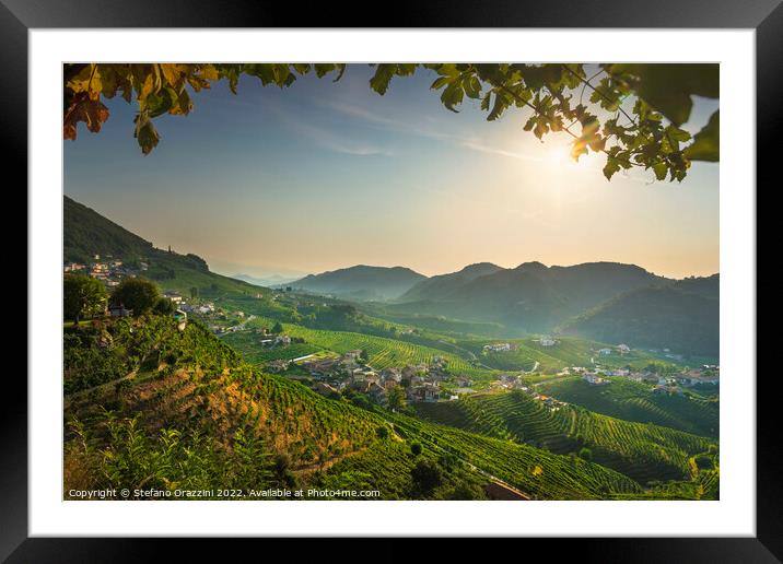 Prosecco Hills, vineyards panorama in the morning. Unesco Site.  Framed Mounted Print by Stefano Orazzini