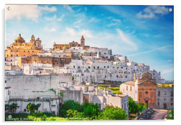 Ostuni white town skyline, Brindisi, Apulia, Italy. Acrylic by Stefano Orazzini