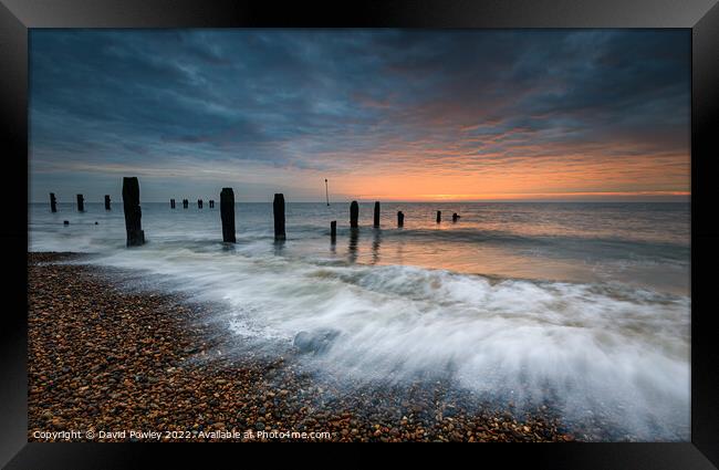 Sunrise on Bawdsey Beach Framed Print by David Powley