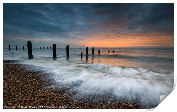 Sunrise on Bawdsey Beach Print by David Powley