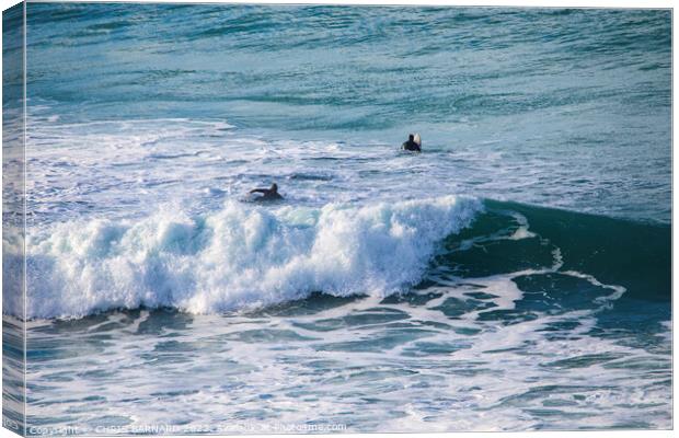 Surfers at Holywell Canvas Print by CHRIS BARNARD