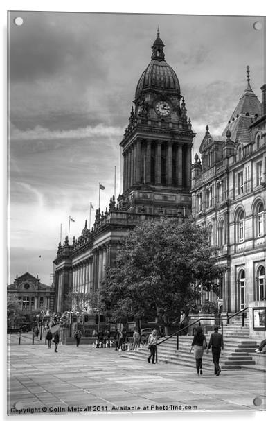 Leeds Town Hall B&W Acrylic by Colin Metcalf
