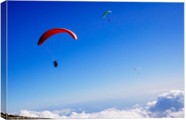 Athletes use an ultralight flexible glider, paraglider, to fly a Canvas Print by Joaquin Corbalan