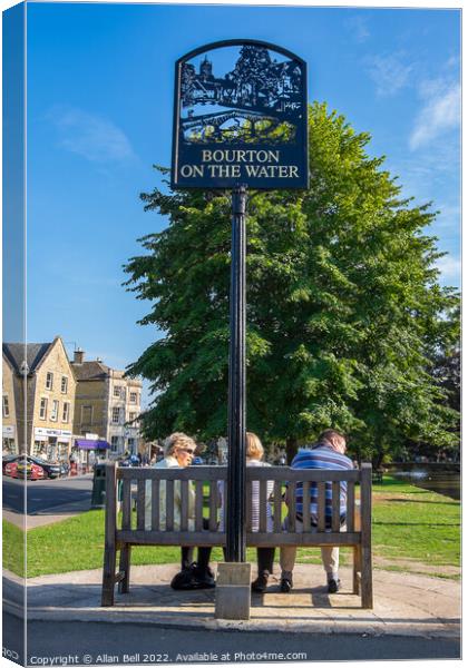 Bourton-on-the-Water sign. Canvas Print by Allan Bell