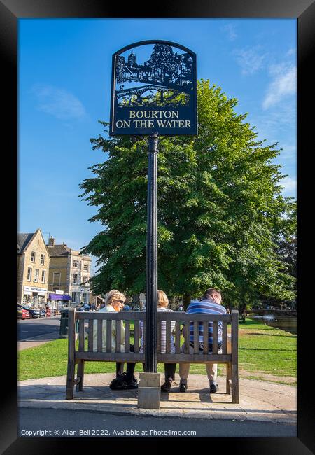 Bourton-on-the-Water sign. Framed Print by Allan Bell