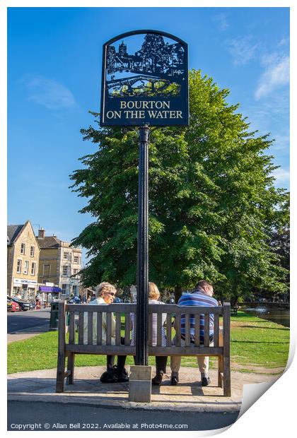 Bourton-on-the-Water sign. Print by Allan Bell