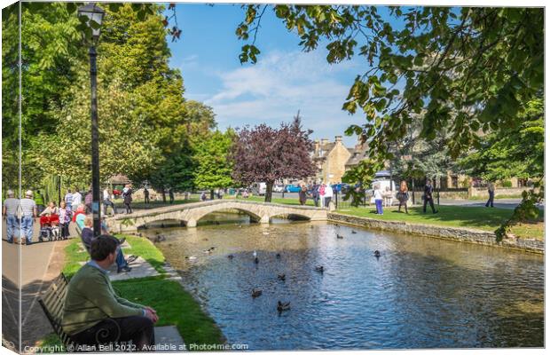 Footbridge on River Windrush Bourton-on-the-Water Canvas Print by Allan Bell