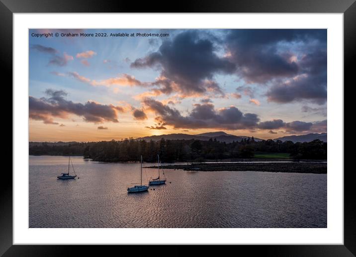 Windermere sunset and boats Framed Mounted Print by Graham Moore