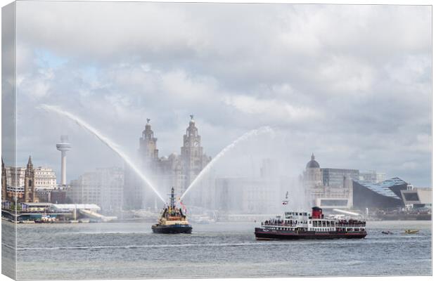 Pilot boat spraying water on the River Mersey Canvas Print by Jason Wells