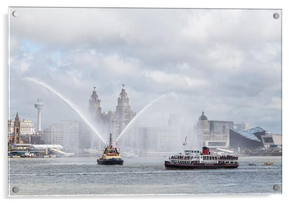 Pilot boat spraying water on the River Mersey Acrylic by Jason Wells