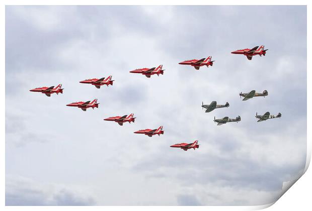Red Arrows and BBMF Spitfires and Hurricanes Print by J Biggadike