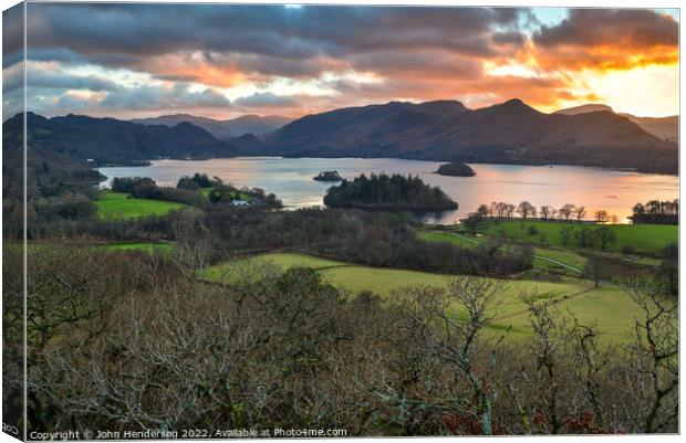 Derwentwater sunset Canvas Print by John Henderson