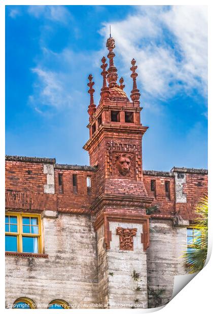 Red WhiteSmall Tower Town Hall St Augustine Florida  Print by William Perry