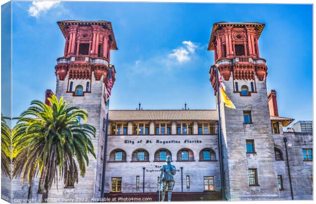Red White Town Hall St Augustine Florida  Canvas Print by William Perry