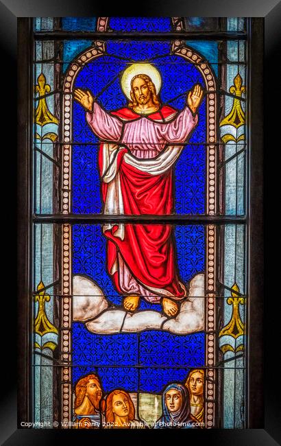 Jesus Ascension Stained Glass Trinity Parish Church Saint August Framed Print by William Perry