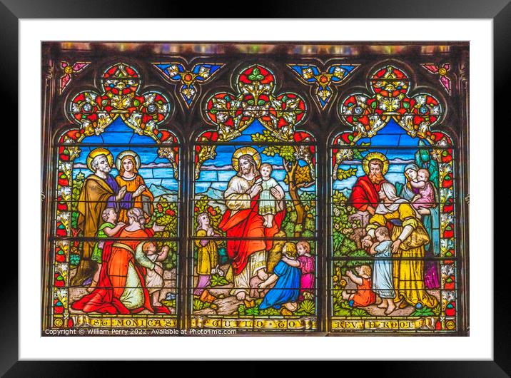 Jesus Children Stained Glass Trinity Church Saint Augustine Framed Mounted Print by William Perry