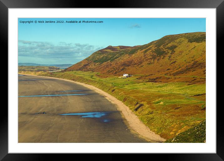 Rhossili Downs and Beach Gower Peninsula Framed Mounted Print by Nick Jenkins