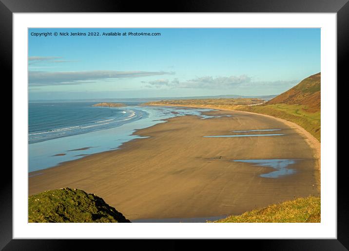 Rhossili Beach Downs and Rock Gower Framed Mounted Print by Nick Jenkins