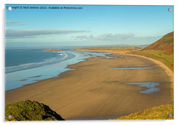 Rhossili Beach Downs and Rock Gower Acrylic by Nick Jenkins