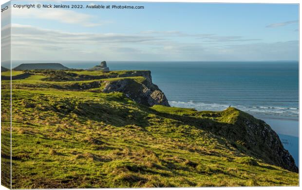 Looking Out to the Worms Head  Canvas Print by Nick Jenkins