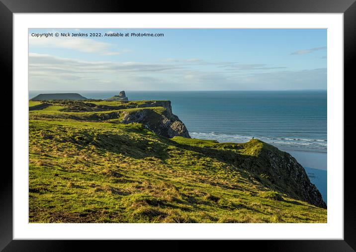 Looking Out to the Worms Head  Framed Mounted Print by Nick Jenkins
