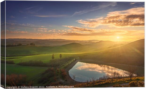 Lake and rolling hills. Castelfiorentino, Tuscany, Italy Canvas Print by Stefano Orazzini