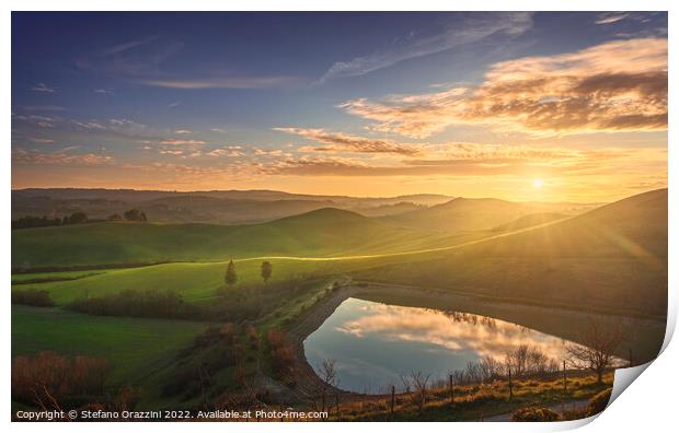 Lake and rolling hills. Castelfiorentino, Tuscany, Italy Print by Stefano Orazzini