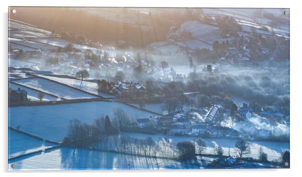 Hayfield Winter Sunrise, Derbyshire, England.  Acrylic by John Finney