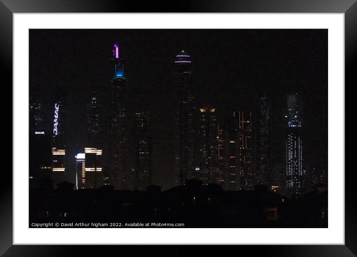Dubai marina at night  Framed Mounted Print by David Arthur higham