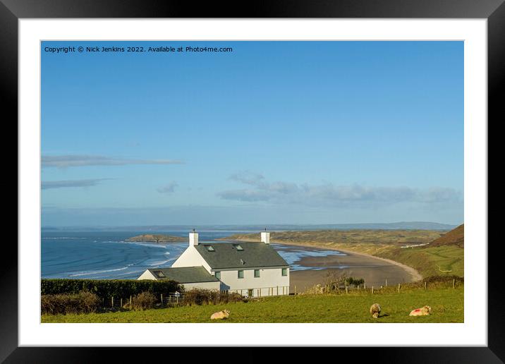 House Overlooking Rhossili Beach Gower  Framed Mounted Print by Nick Jenkins