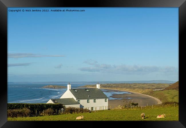 House Overlooking Rhossili Beach Gower  Framed Print by Nick Jenkins