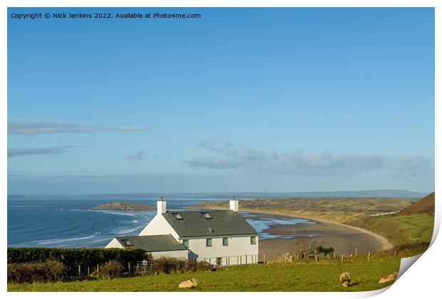 House Overlooking Rhossili Beach Gower  Print by Nick Jenkins