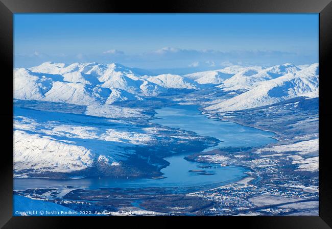 Loch Eil in winter, from Ben Nevis Framed Print by Justin Foulkes