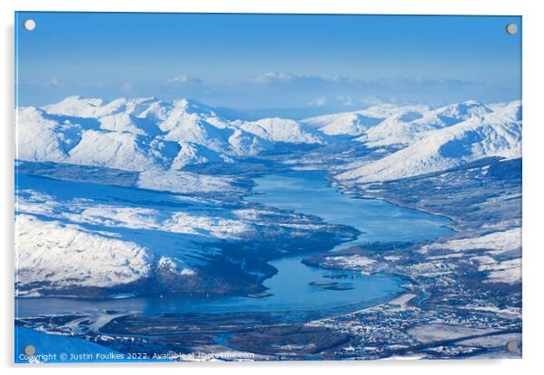 Loch Eil in winter, from Ben Nevis Acrylic by Justin Foulkes