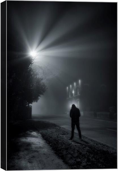 Anonymous Man In Silhouette on a foggy night Canvas Print by Shafiq Khan