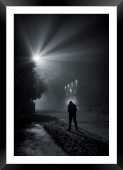 Anonymous Man In Silhouette on a foggy night Framed Mounted Print by Shafiq Khan