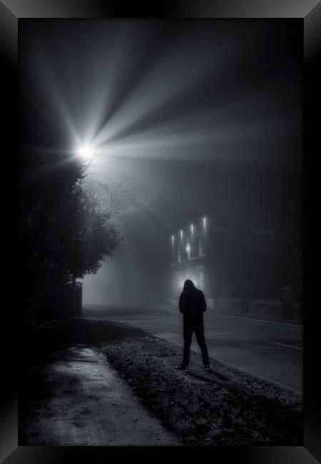 Anonymous Man In Silhouette on a foggy night Framed Print by Shafiq Khan