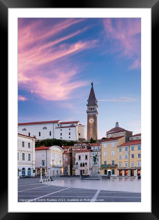 Piran, Slovenia, at dawn Framed Mounted Print by Justin Foulkes