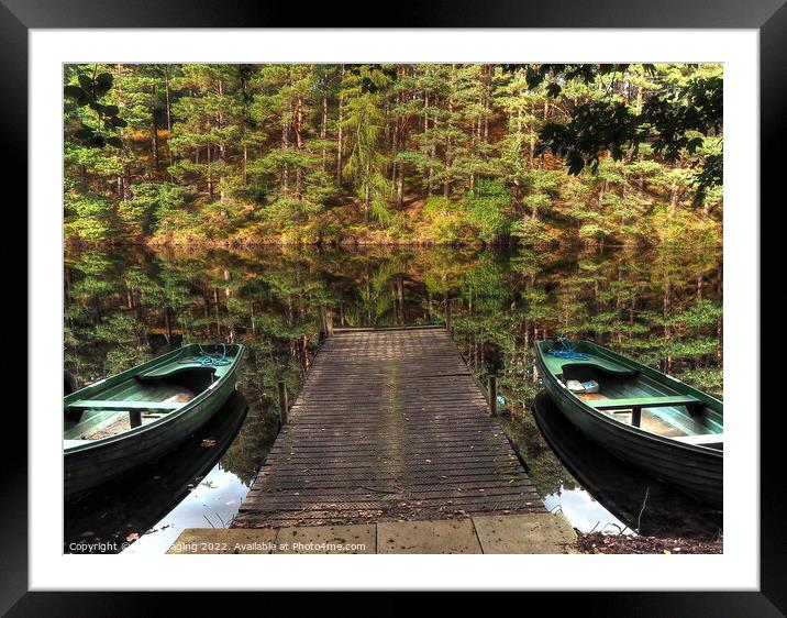 Twin Boat Pine Loch Reflection Millbuies Morayshire  Framed Mounted Print by OBT imaging