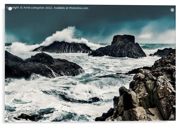 Ballintoy sea stacks Acrylic by Arnie Livingston