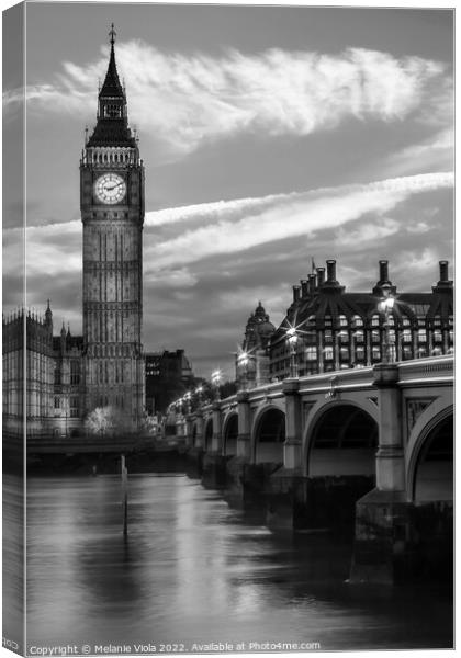 Evening at Westminster Bridge | monochrome Canvas Print by Melanie Viola