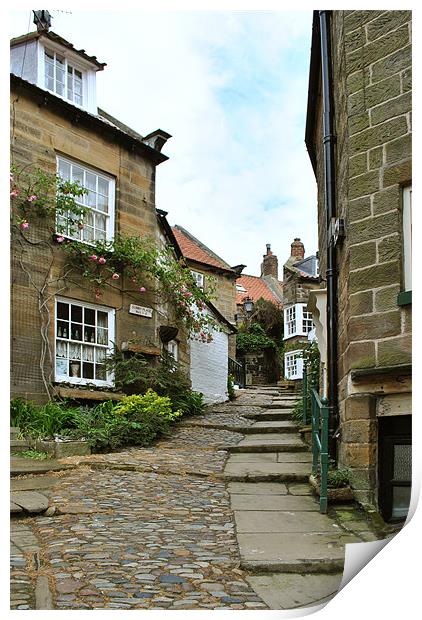 A Cobbled Street in Robin Hoods Bay Print by graham young