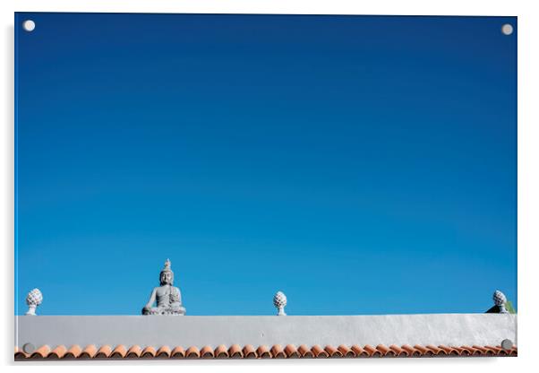 Buddha figure on roof Acrylic by Phil Crean