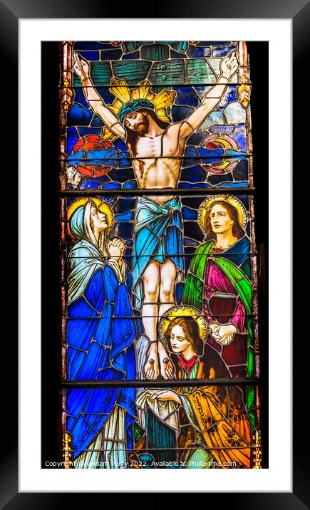 Jesus Crucifixion Stained Glass Church Saint Augustine Florida Framed Mounted Print by William Perry
