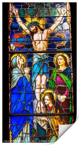Jesus Crucifixion Stained Glass Church Saint Augustine Florida Print by William Perry