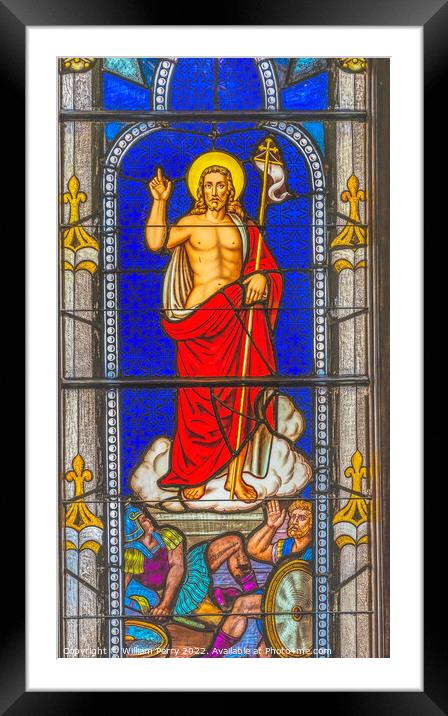 Jesus Victor Stained Glass Church Saint Augustine Florida Framed Mounted Print by William Perry