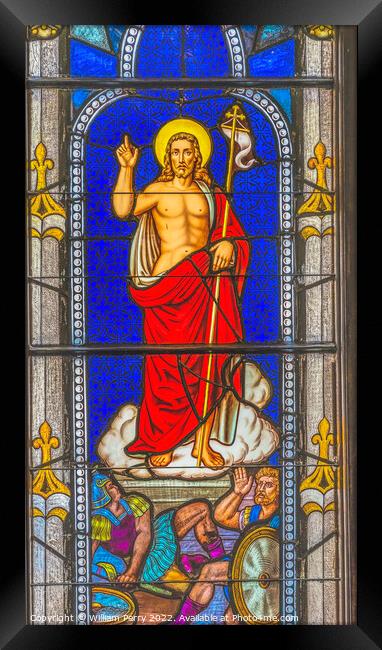 Jesus Victor Stained Glass Church Saint Augustine Florida Framed Print by William Perry