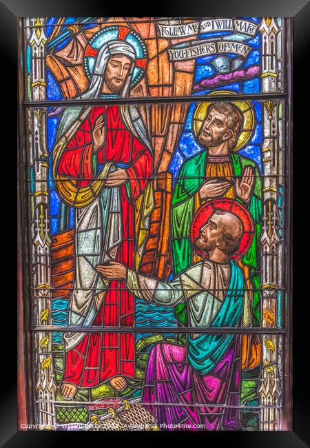Jesus Disciples Stained Glass Church Saint Augustine Florida Framed Print by William Perry