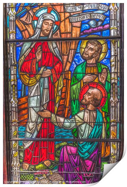 Jesus Disciples Stained Glass Church Saint Augustine Florida Print by William Perry